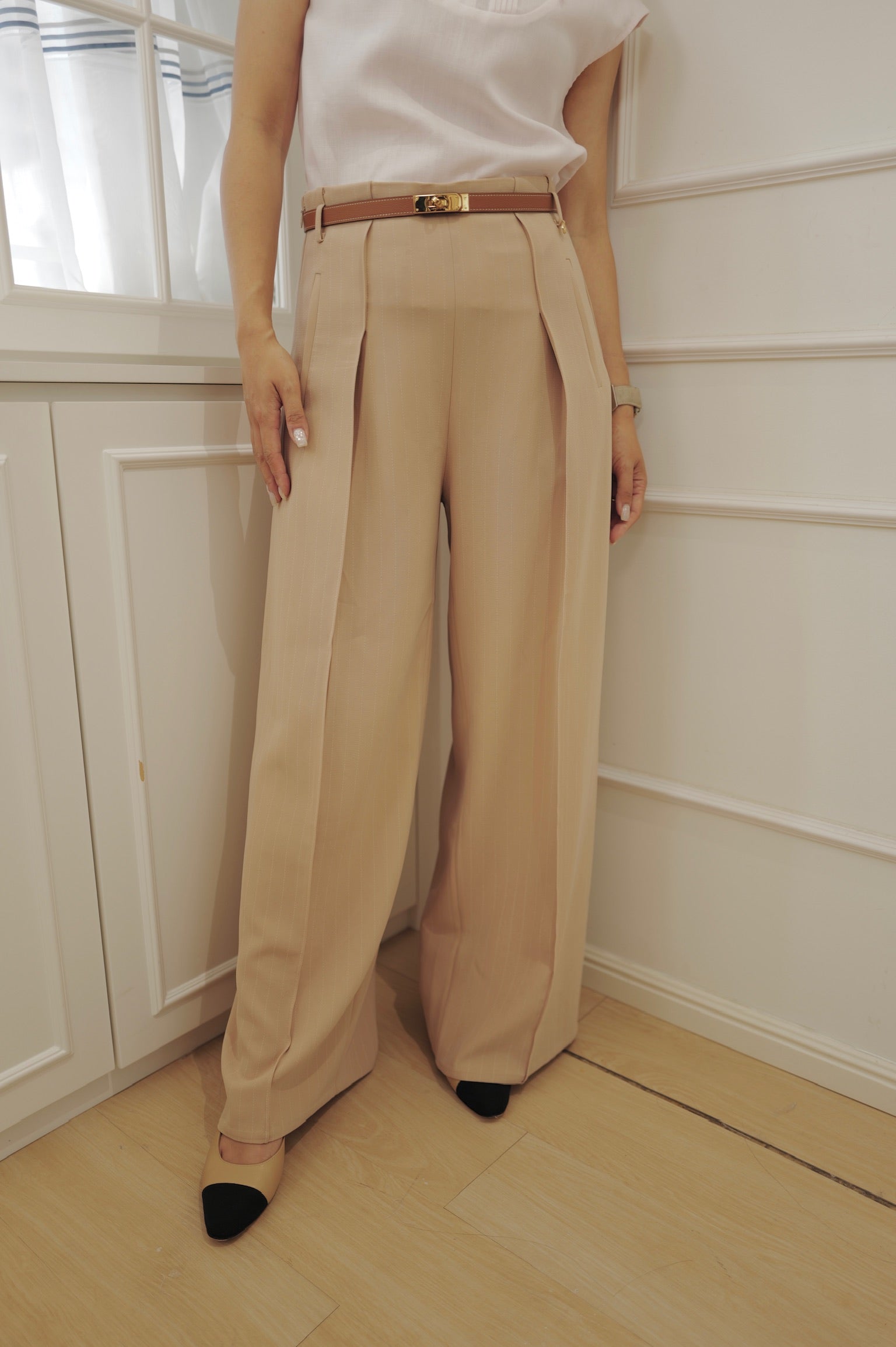【LE ZANS BRAND COLLECTION】High-waisted pinstripe trousers [PT0091]
