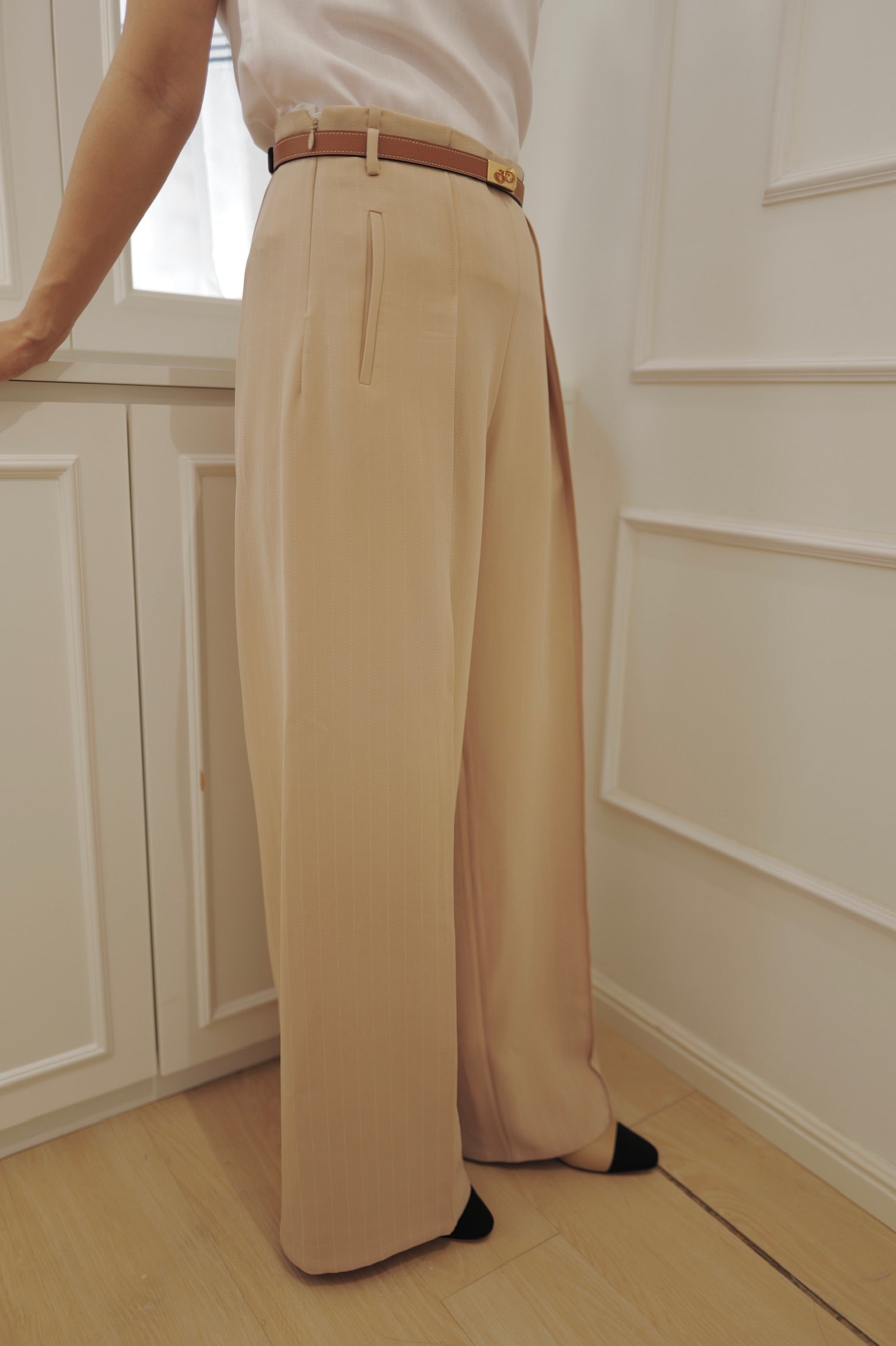 【LE ZANS BRAND COLLECTION】High-waisted pinstripe trousers [PT0091]