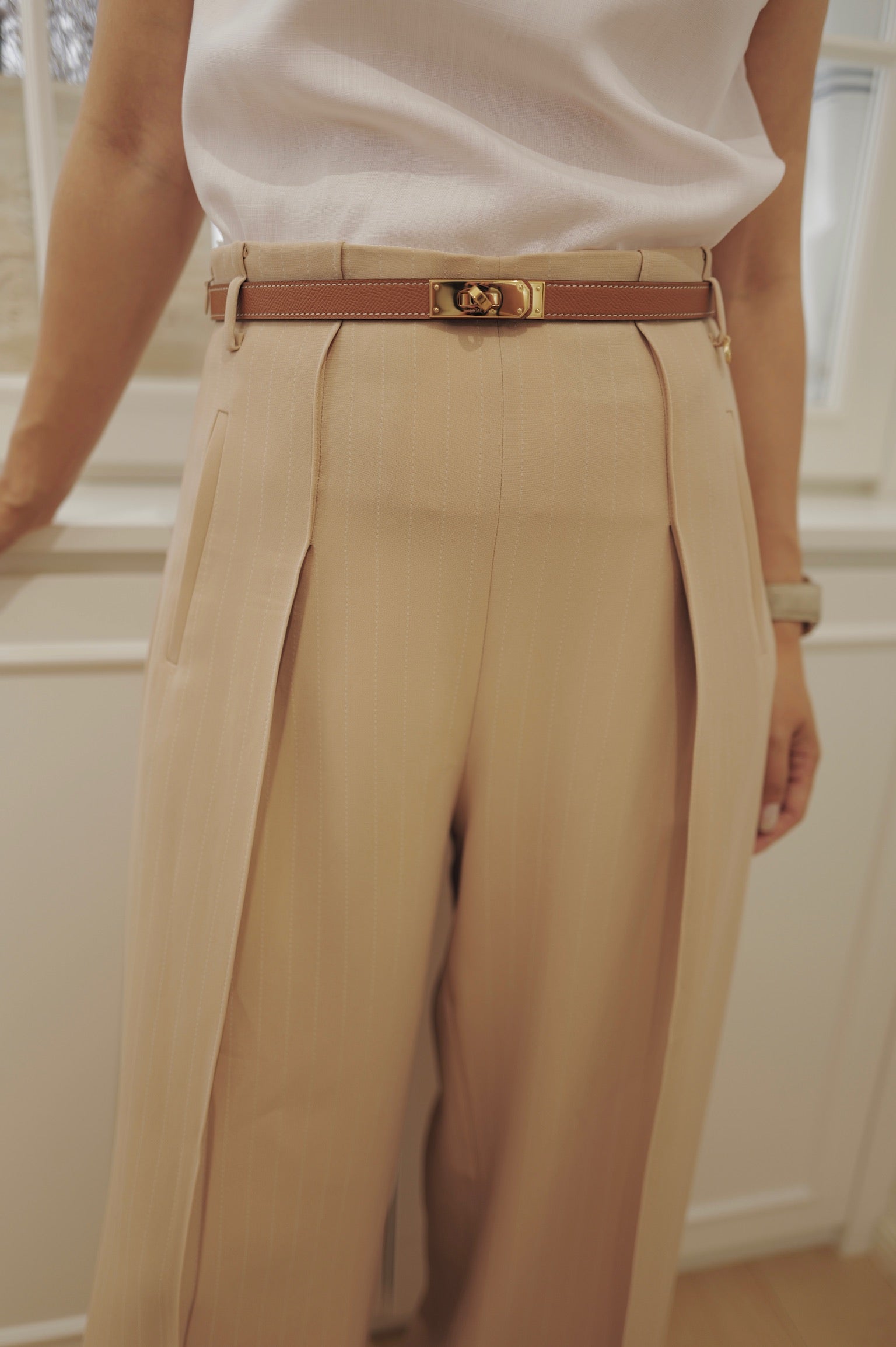 【LE ZANS BRAND COLLECTION】High-waisted pinstripe trousers [PT0091]