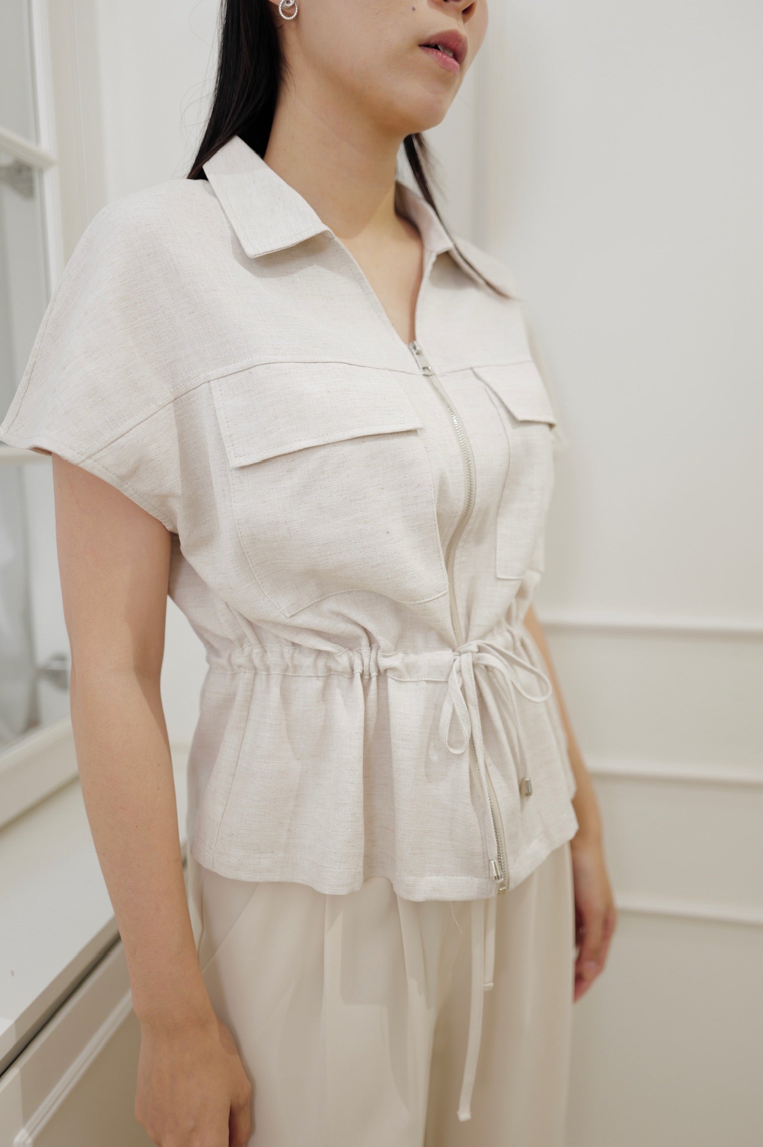 Utility Zip-Front Drawstring Blouse [J0135]
